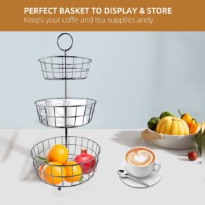 3 Tier Fruit Basket Regal trunk & Co, Elegant French Country Wire Baskets, Three Tiered Wire Basket Stand for Vegetables, Bread & More for Countertop or Hanging, Christmas or Birthday Present