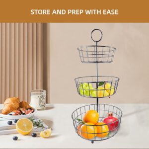 3 Tier Fruit Basket Regal trunk & Co, Elegant French Country Wire Baskets, Three Tiered Wire Basket Stand for Vegetables, Bread & More for Countertop or Hanging, Christmas or Birthday Present