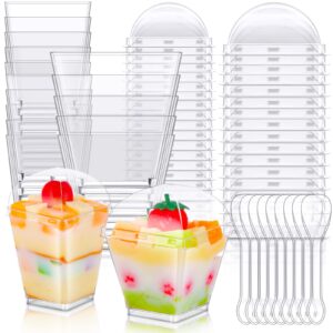 100 sets square dessert cups with lids and spoons including 50 pcs 5 oz clear yogurt parfait cups with lids 50 pcs 7oz small plastic dessert cups glass mini shooter cups container for ice cream bowl