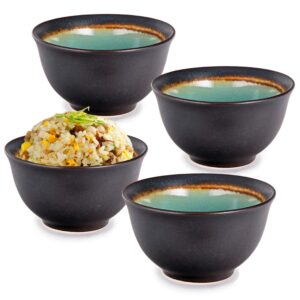 happy sales hsrsb-cdturq4, japanese style ceramic rice bowls, soup, cereal, dessert bowls 4 pc, caldera turquoise