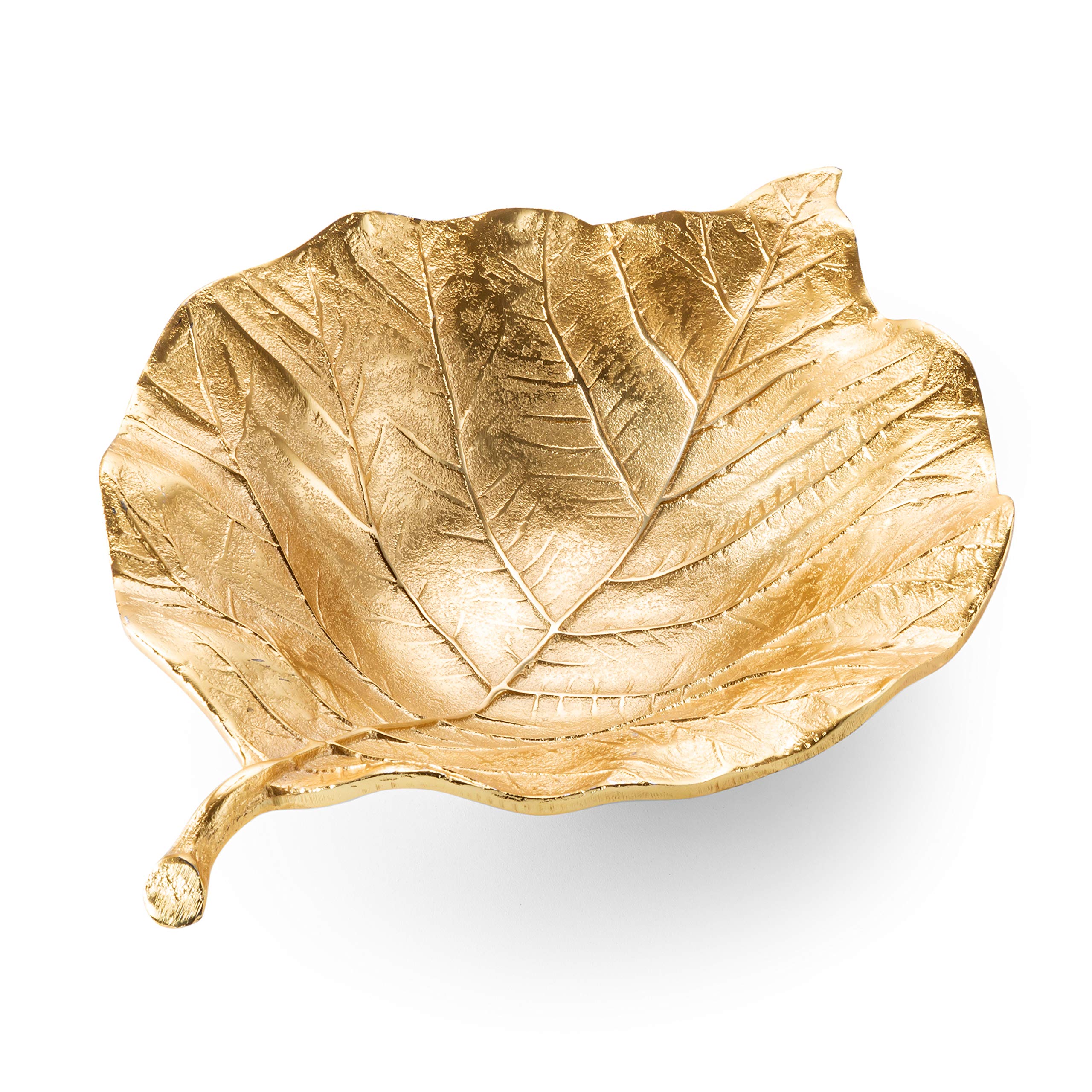 13" Gold Leaf Shaped Shallow Bowl/Platter with Vein Leaf Design