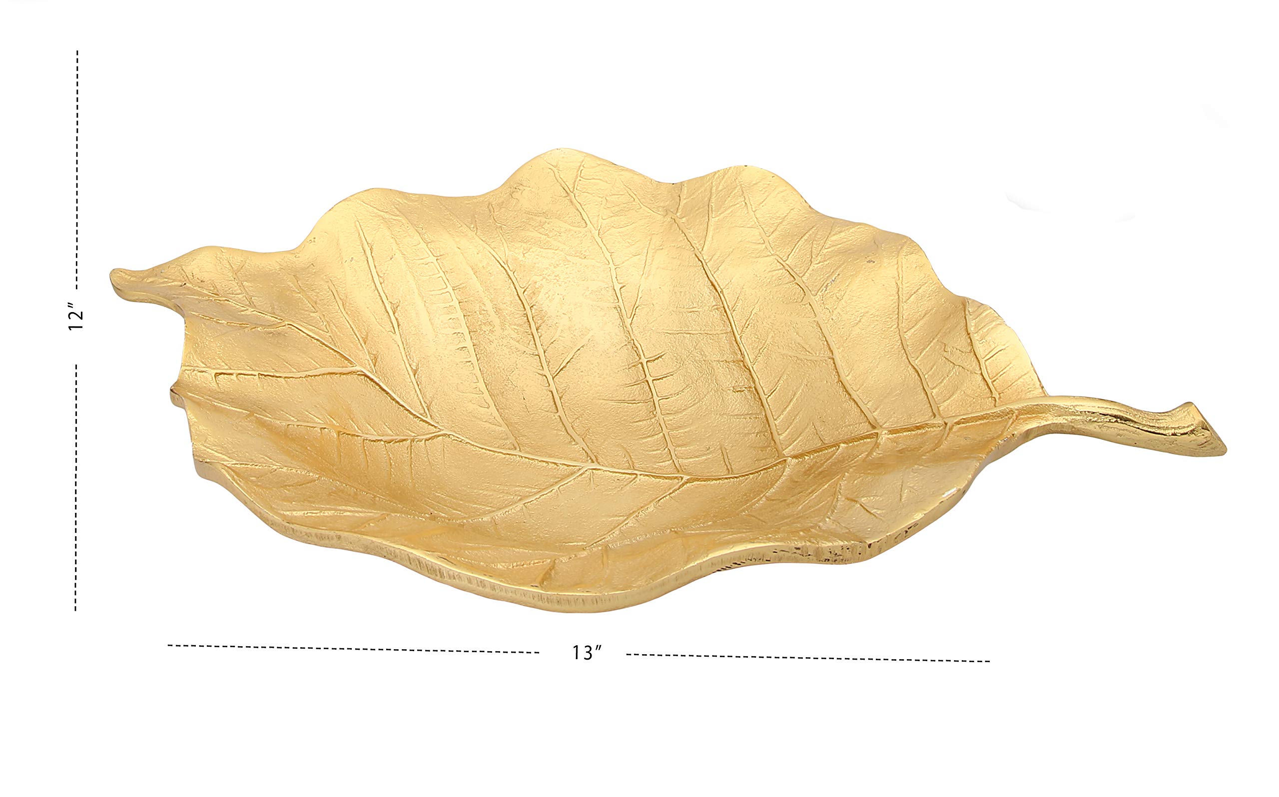 13" Gold Leaf Shaped Shallow Bowl/Platter with Vein Leaf Design