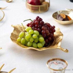 13" Gold Leaf Shaped Shallow Bowl/Platter with Vein Leaf Design