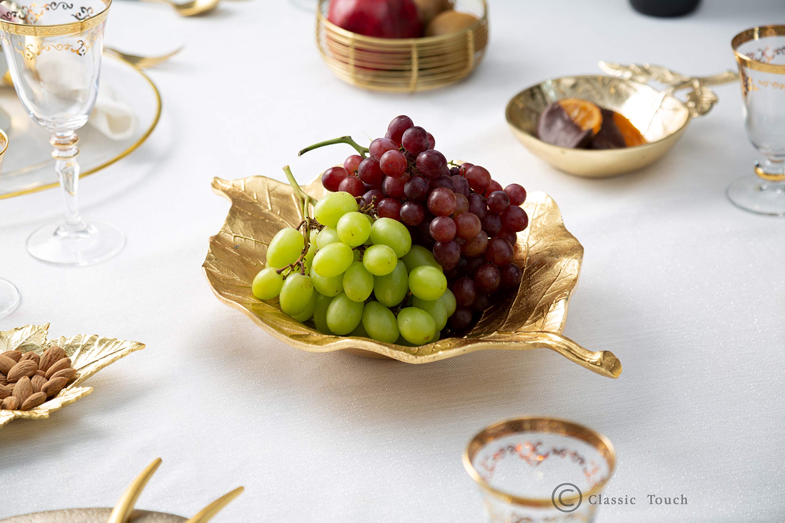 13" Gold Leaf Shaped Shallow Bowl/Platter with Vein Leaf Design