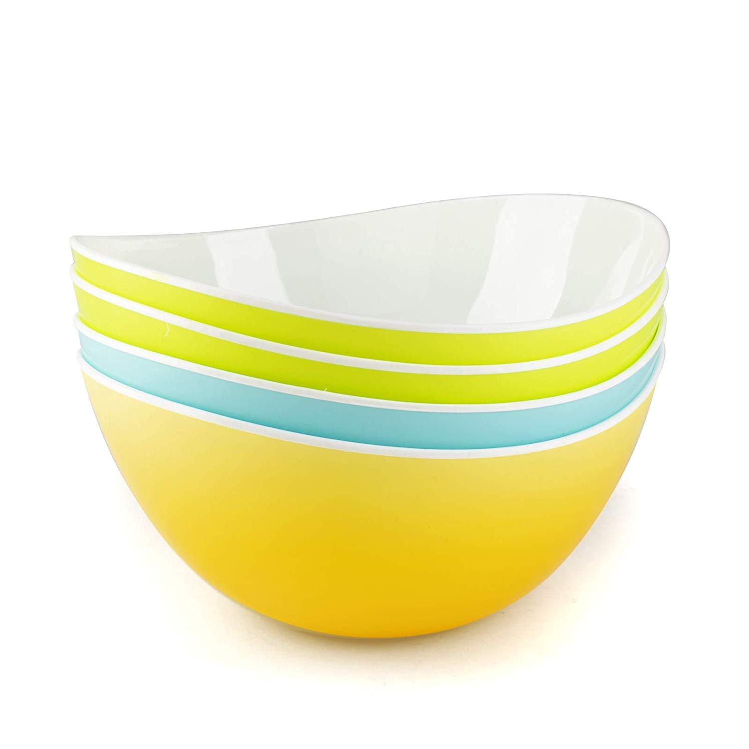 Maxi Nature Salad Bowl Set of 4 - Microwave, Dishwasher & Freezer Safe - Unbreakable & Lightweight Plastic Serving Bowls - Use for Ramen, Noodles, Soup, Popcorn, Pasta & More - Large Size