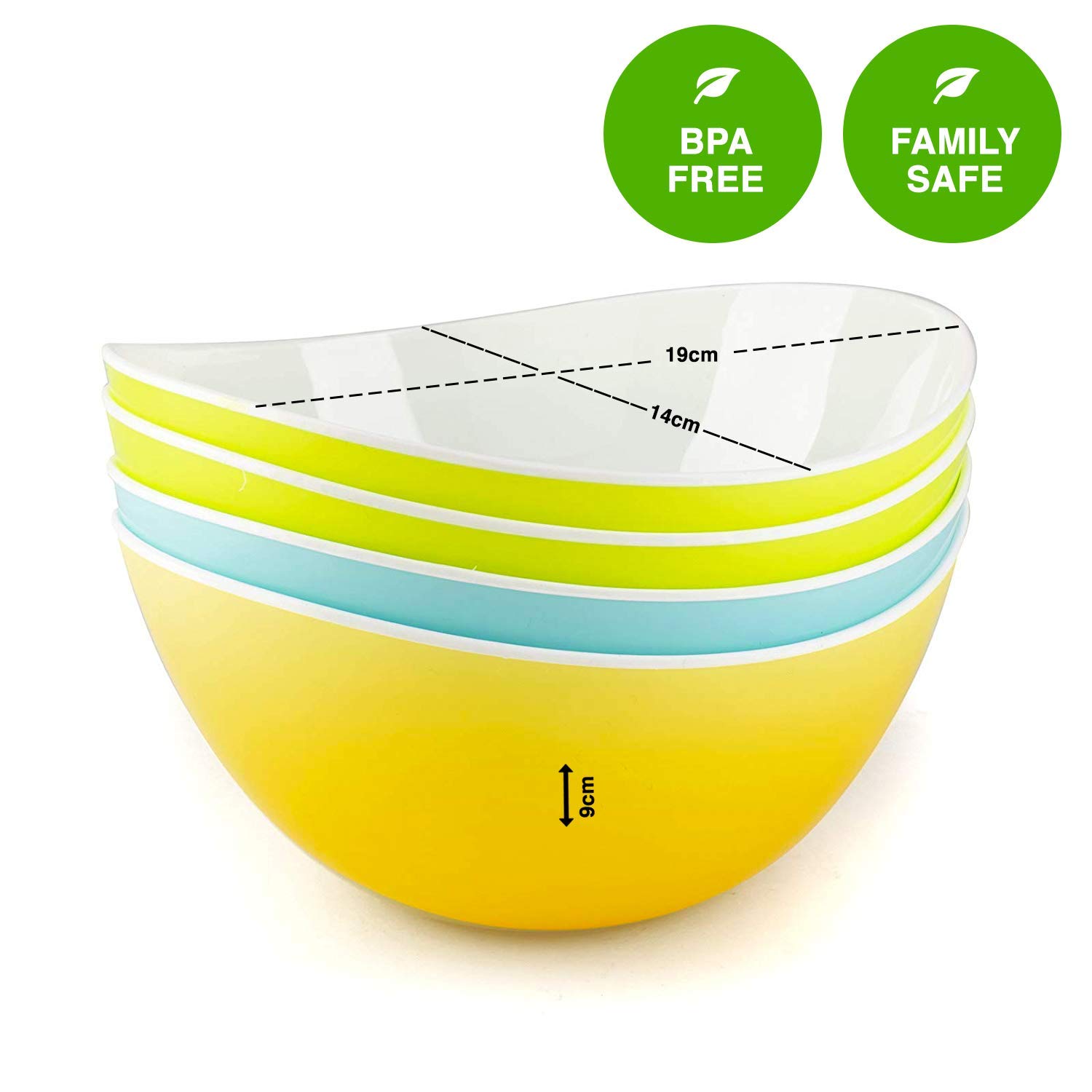 Maxi Nature Salad Bowl Set of 4 - Microwave, Dishwasher & Freezer Safe - Unbreakable & Lightweight Plastic Serving Bowls - Use for Ramen, Noodles, Soup, Popcorn, Pasta & More - Large Size