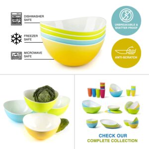 Maxi Nature Salad Bowl Set of 4 - Microwave, Dishwasher & Freezer Safe - Unbreakable & Lightweight Plastic Serving Bowls - Use for Ramen, Noodles, Soup, Popcorn, Pasta & More - Large Size