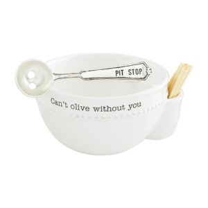 mud pie olive pit and bowl set, cant olive, bowl 2.75" x 5"dia | spoon 5.5"