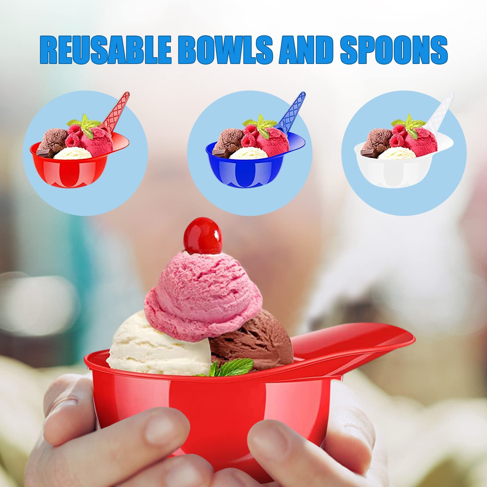 EliteZ Ice Cream Bowls, 20 pcs Baseball Helmet Ice Cream Snack Bowl Dessert Bowl,Reusable Multipurpose Mini Dessert Bowls Party Supplies (Red+Dark Blue)