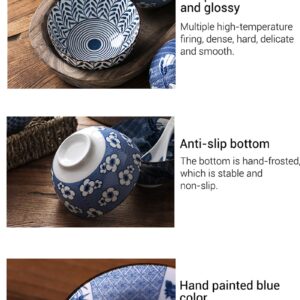 Gegong Blue and White Porcelain Dinnerware Set, Dishes, Bowl, Spoon, Chopsticks, Service for 1, Colorful Glazed Ceramic Set, Gift Box Packaging (Tang Grass)