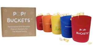 na-1 pop! buckets personalized silicone popcorn bowls - set of 5 single serve reusable makers microwave and dishwasher safe popper cup for family movie night at home, 5.7 x 3.9x 4.3 inches