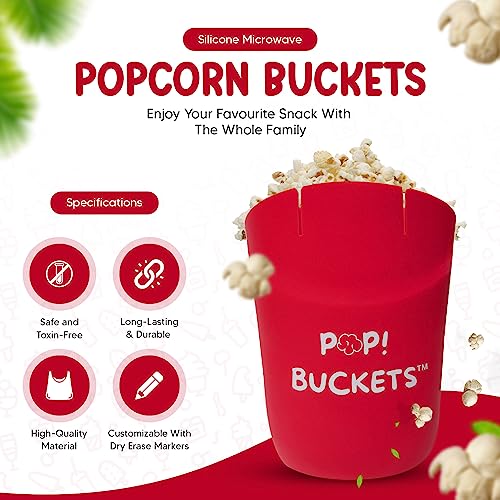 NA-1 POP! BUCKETS Personalized Silicone Popcorn Bowls - Set of 5 Single Serve Reusable Makers Microwave and Dishwasher Safe Popper Cup for Family Movie Night At Home, 5.7 x 3.9x 4.3 Inches