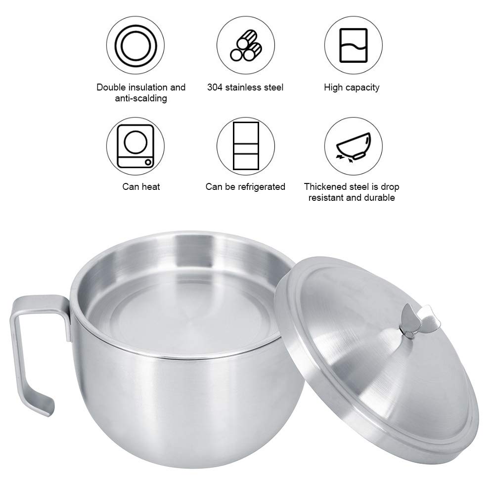 Noodle Bowl, 1000ML Pasta Bowls Stainless Steel Noodle Bowl, Soup Bowls Home Restaurant for Dormitory Family