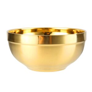 unbreakable thick anti-scald rice bowl double-deck 304 stainless steel food bowls for soup, popcorn, fruit, salad, noodle, etc (gold, big)