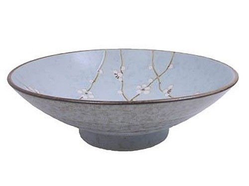 Japanese Dinnerware 9.75" Diameter Porcelain Grey Plum Cherry Blossom Rice Soup Ramen Bowl