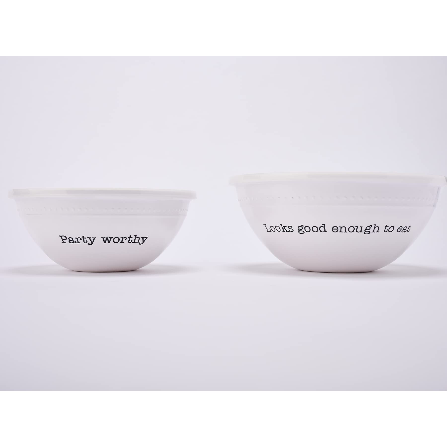 Mud Pie Melamine Bowl with Lid Set, White, 4.25" x 8.25" dia