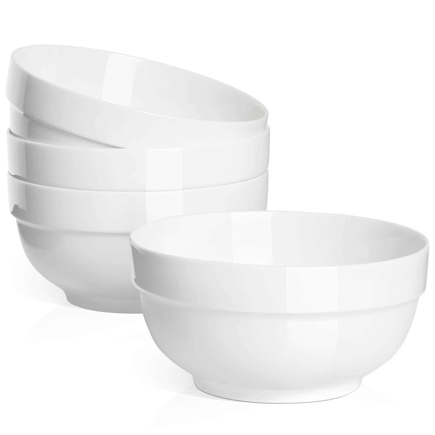 DOWAN 22 Ounce Soup Bowls Cereal Bowls, Porcelain Bowls for Kitchen, White Bowls Set for Cereal, Soup, Rice, Dessert, Oatmeal Breakfast, Set of 4,White