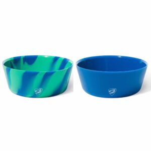 silipint squeeze-a-bowl silicone bowl set, flexible and unbreakable bowls, microwave-, dishwasher-, and freezer-safe bowls for indoor and outdoor use, headwaters & deep pool, set of 2