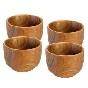 yuniff teak wood rice bowl, wooden small bowl, condiment bowl for sauces, soups and nuts, all natural, lightweight and easy to clean set of 4