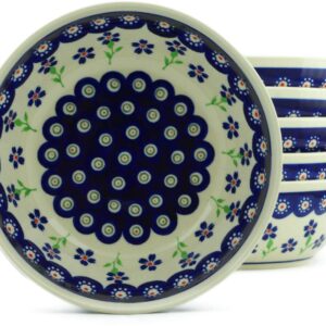 Polish Pottery bowls set of 6 (Bright Peacock Daisy Theme) + Certificate of Authenticity