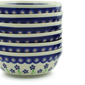 Polish Pottery bowls set of 6 (Bright Peacock Daisy Theme) + Certificate of Authenticity