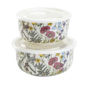 grace teaware grace pantry porcelain storage bowls with vented lids, large and medium 2-piece set, (poppy meadow)