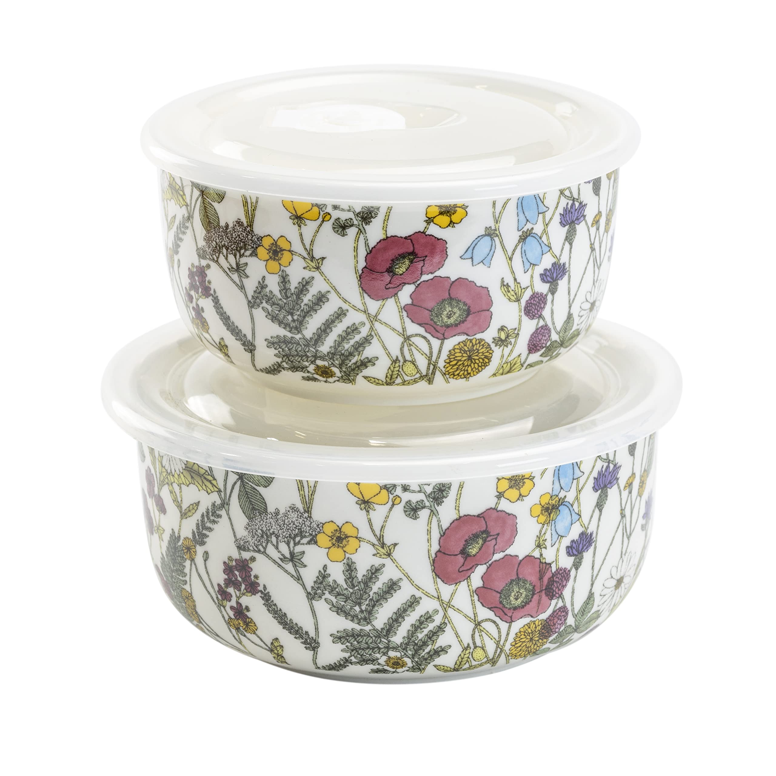 Grace Teaware Grace Pantry Porcelain Storage Bowls With Vented Lids, Large and Medium 2-Piece Set, (Poppy Meadow)