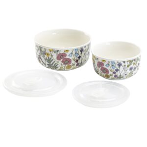 Grace Teaware Grace Pantry Porcelain Storage Bowls With Vented Lids, Large and Medium 2-Piece Set, (Poppy Meadow)