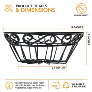 Kitchen Decor Fruit Basket Counter Egg Decorative Bowl Wire Metal Black Scroll Storage Tray by EASYVIEW