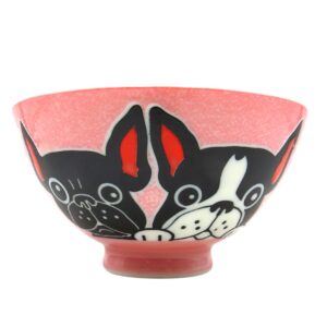 needzo traditional ceramic japanese rice bowl for ramen, soup, white rice, with pink dog design
