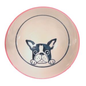 Needzo Traditional Ceramic Japanese Rice Bowl for Ramen, Soup, White Rice, with Pink Dog Design