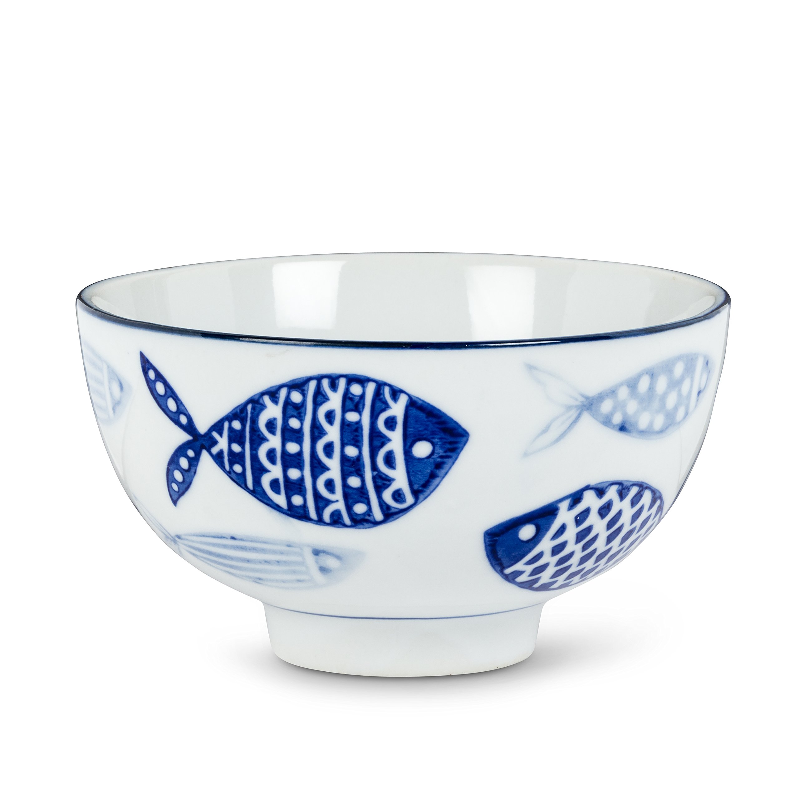 Abbott Collection 27-BLUEFISH-090 Rice Bowl, 4", White/Blue, 1 Count (Pack of 1)