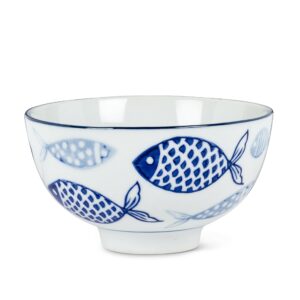 Abbott Collection 27-BLUEFISH-090 Rice Bowl, 4", White/Blue, 1 Count (Pack of 1)