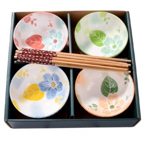 Ceramic Rice Bowl with Chopsticks Set of 4,A Good Gift for Friend and Family (LH)