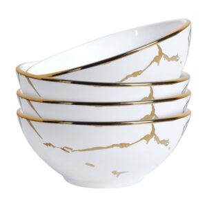 fanquare gold marble soup bowls 9 oz, porcelain ramen bowls set of 4, cereal bowl for salad, pasta, 5 inch