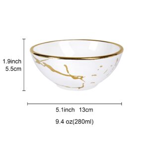 fanquare Gold Marble Soup Bowls 9 oz, Porcelain Ramen Bowls Set of 4, Cereal Bowl for Salad, Pasta, 5 Inch