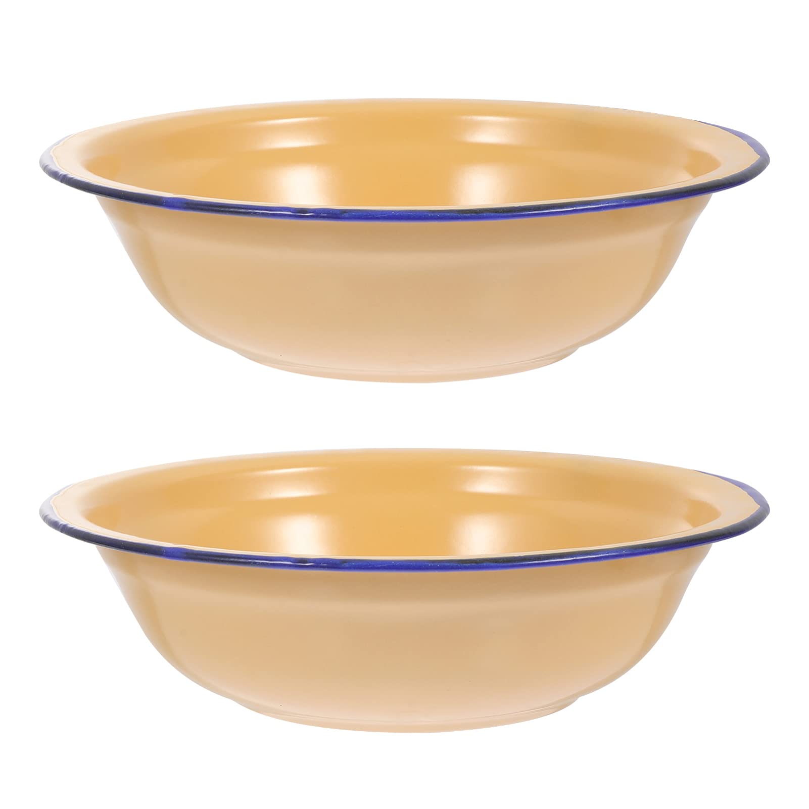 Hemoton Spa Bathroom Decor 2Pcs Enamel Bowls Vintage Enamel Basins Thickened Enamel Mixing Bowl Soup Plates Round Salad Serving Bowl Soup Bowl Enamel Tableware for Kitchen 28cm Yellow Enamelware