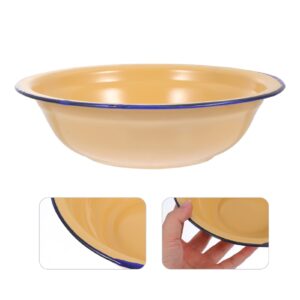 Hemoton Spa Bathroom Decor 2Pcs Enamel Bowls Vintage Enamel Basins Thickened Enamel Mixing Bowl Soup Plates Round Salad Serving Bowl Soup Bowl Enamel Tableware for Kitchen 28cm Yellow Enamelware