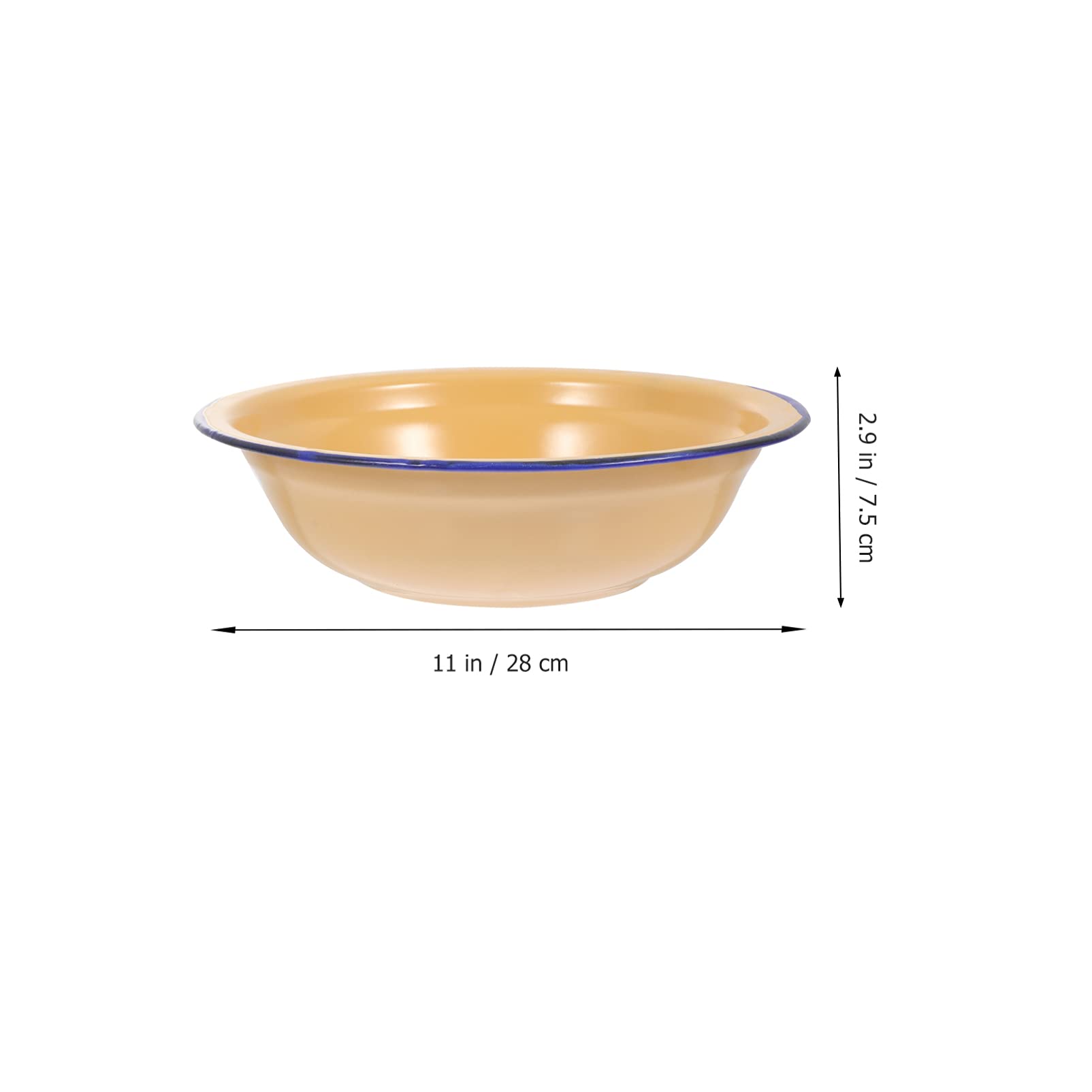 Hemoton Spa Bathroom Decor 2Pcs Enamel Bowls Vintage Enamel Basins Thickened Enamel Mixing Bowl Soup Plates Round Salad Serving Bowl Soup Bowl Enamel Tableware for Kitchen 28cm Yellow Enamelware