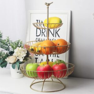 3 Tier Kitchen Countertop Fruit Basket Bowl for Bread Vegetables Snack Storage, Removable Organizer Shelf Storage Rack, Modern Design Tiered Fruit Holder Stand，for Gifts Home Party (bird head gold)