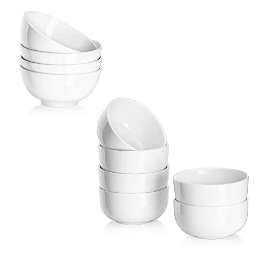 DOWAN 10 Ounces Porcelain Bowls Set, 6 Packs, Small Bowls, Ceramic White Bowls for Kitchen, Dessert Bowls for Ice Cream