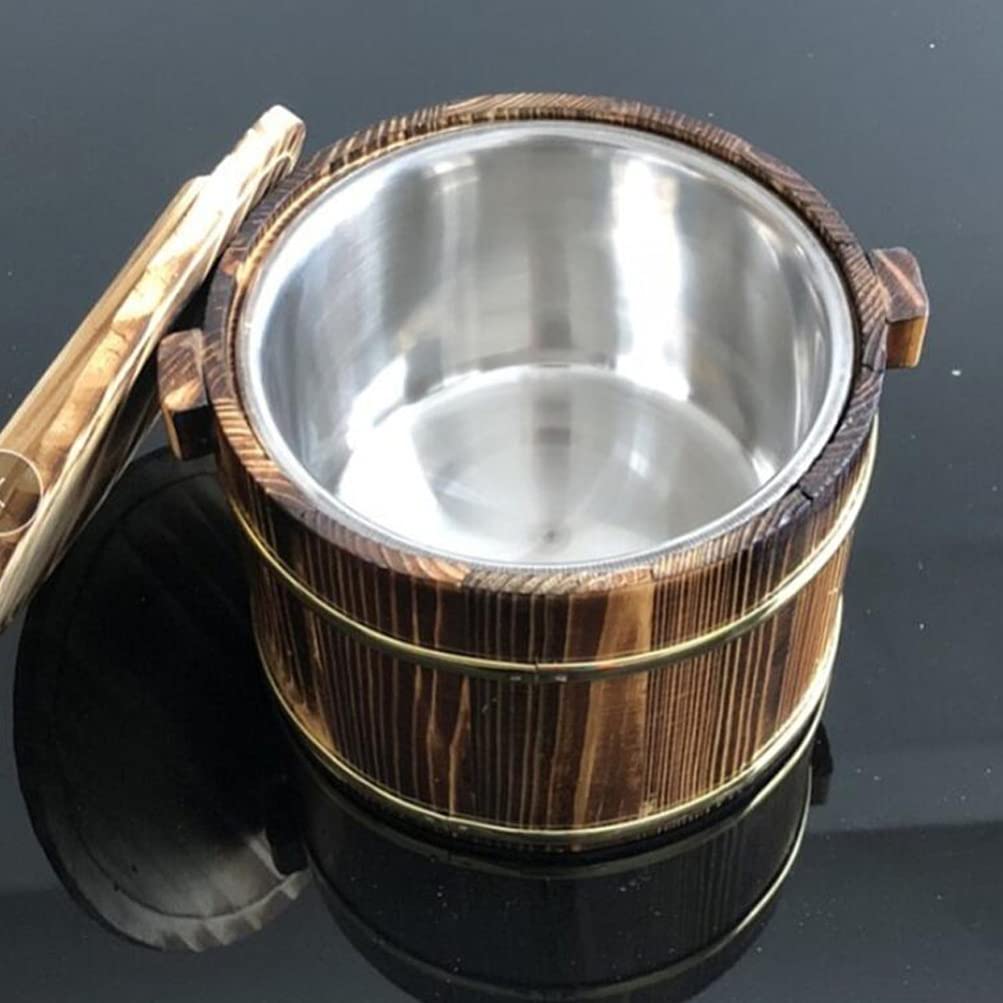 Cabilock Wooden Rice Bucket Wooden Rice Barrel Hangiri Mixing Bowl Sushi Oke Rice Barrel with Lid Home Kitchen Food Container Coffee