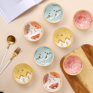 LLDAYU Set of 4 animals Cartoon Hand Painted Pattern Ceramic Bowl Set with in Gift Box - Great Cereal Bowls, Salad, Rice, Pasta or Soup Bowls - Large Capacity - Microwavable Ceramic Bowls