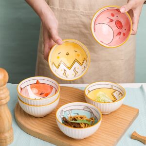 LLDAYU Set of 4 animals Cartoon Hand Painted Pattern Ceramic Bowl Set with in Gift Box - Great Cereal Bowls, Salad, Rice, Pasta or Soup Bowls - Large Capacity - Microwavable Ceramic Bowls