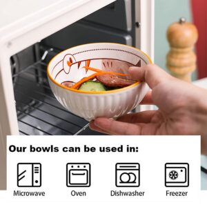 LLDAYU Set of 4 animals Cartoon Hand Painted Pattern Ceramic Bowl Set with in Gift Box - Great Cereal Bowls, Salad, Rice, Pasta or Soup Bowls - Large Capacity - Microwavable Ceramic Bowls