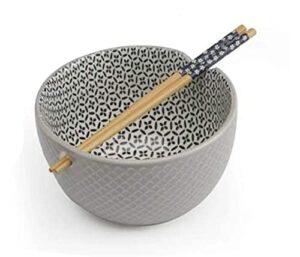 signature housewares noodle bowl with chopsticks 26 oz. grey/grey