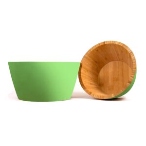 Realm Large Bamboo Bowl Set (Natural Bamboo Exterior) | 12" and 10" Diameter Serving Bowls Perfectly Suited for Snacks, Fruits, Salads, and Pasta