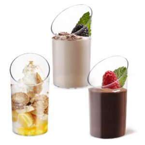 Plastic Dessert Cups with Spoons,Mini Disposable Appetizer Cups Clear Square Slanted Parfait Cups for Party - Set of 24 (2.5oz round slanted dessert cups)