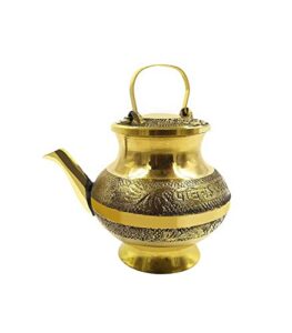 small brass kalash lota pot with lid utensil drinkware for pooja puja decoration purpose for temple home office pure copper vessel lota puja item home decoration for gift housewarming(size:-3"inches)