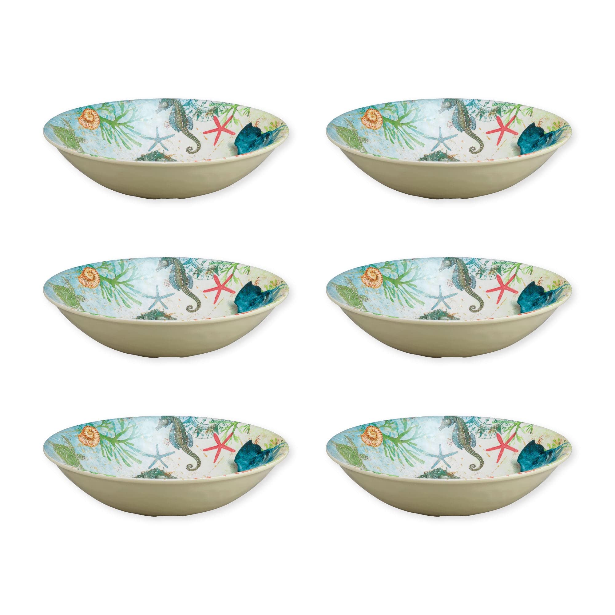 UPware Melamine Dinner Bowl Set of 6, BPA-Free Dishwasher Safe Round Bowls, Dinnerware Kitchen Bowls for Pasta, Rice, Soup, and Salad, 8 Inch Bowls (Seahorse)